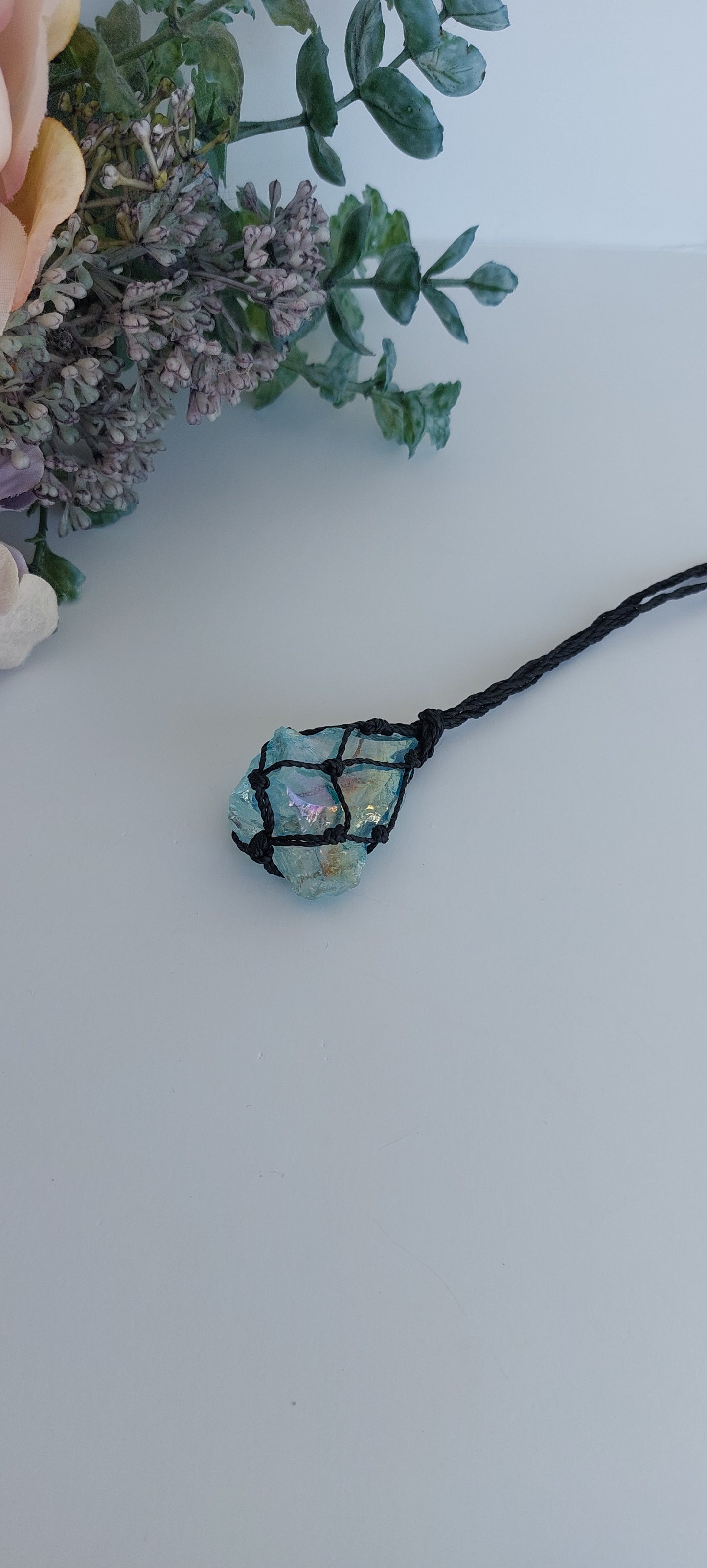 Aqua Aura Macrame Necklace