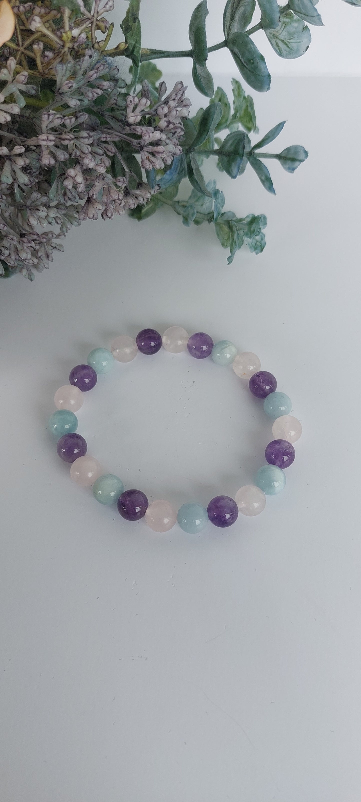 Rose Quartz, Amethyst + Aquamarine Bracelet