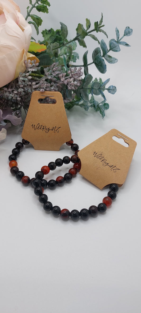 Orange and black agate - bead bracelet