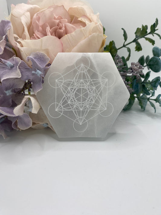 Selenite - Metatron’s Cube Etched Plate