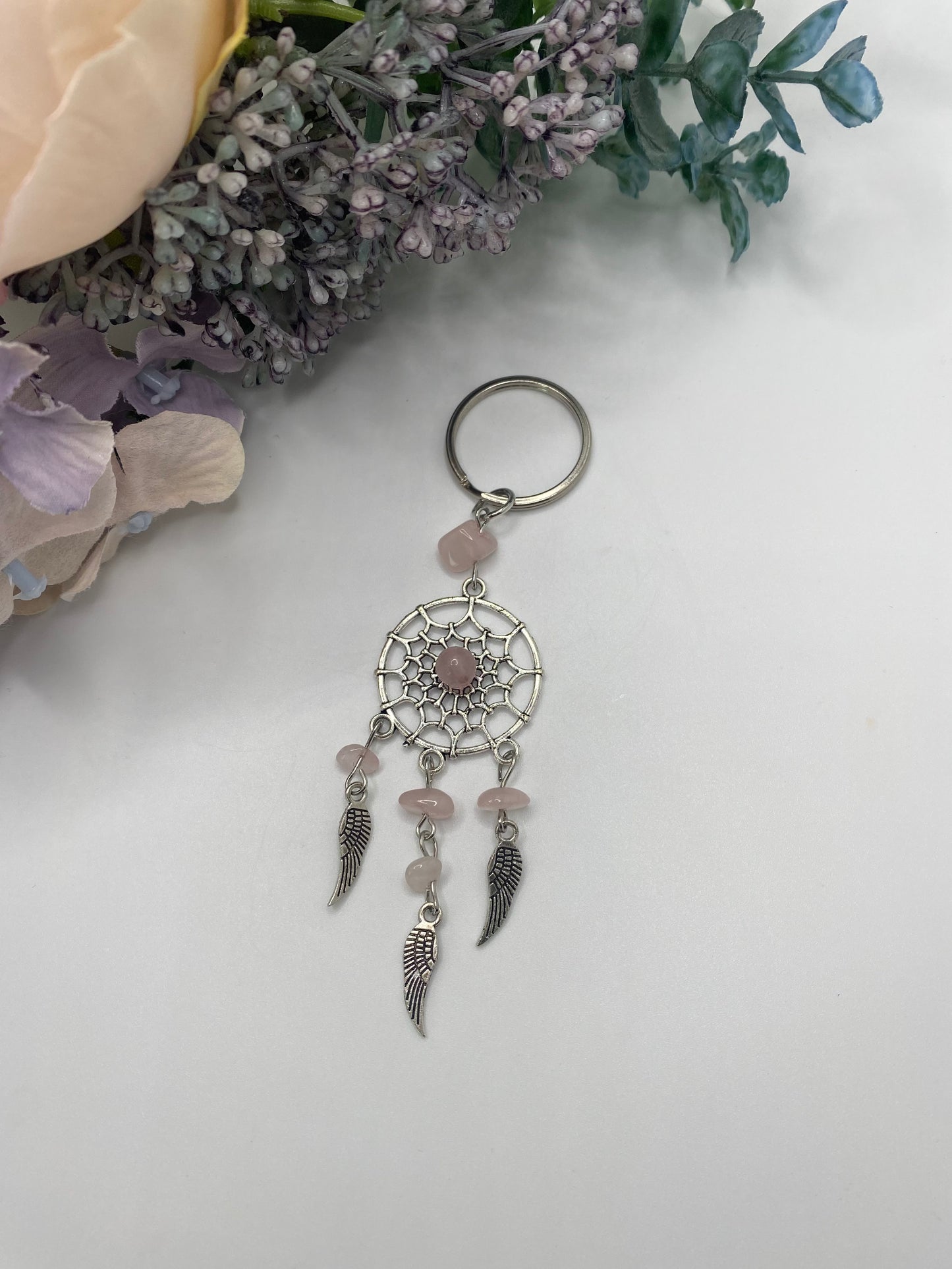 Rose Quartz - Dreamcatcher Keyring