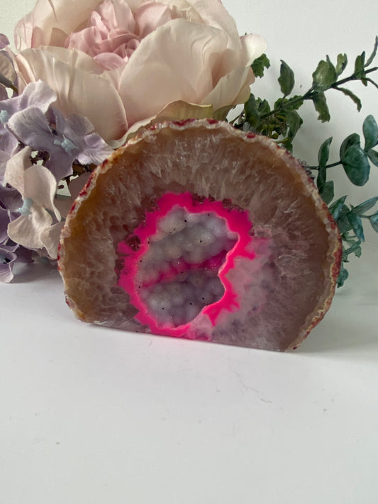 Pink Agate Slab with Druze