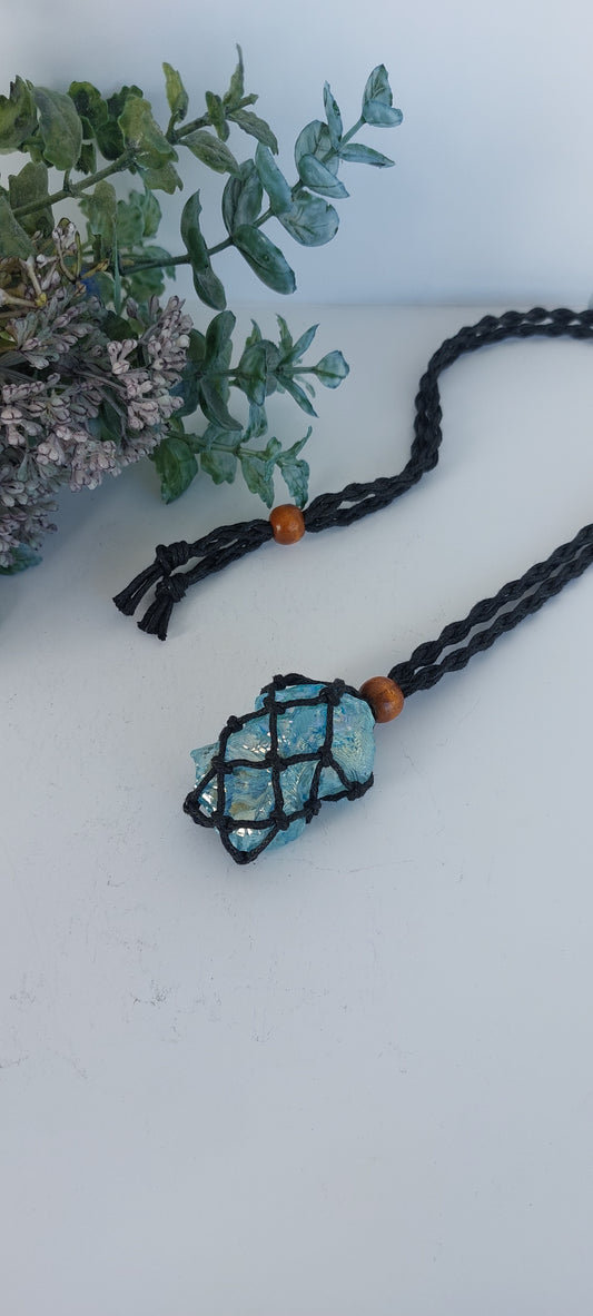 Aqua Aura Macrame necklace